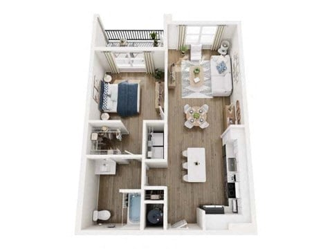 Floor plan for 1 bed, 1 bath, 874 sqft