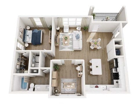 Floor plan for 1 bed, 1 bath, 1088 sqft