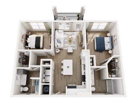 Floor plan for 2 beds, 2 baths, 1087 sqft