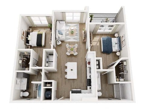 Floor plan for 2 beds, 2 baths, 1147 sqft