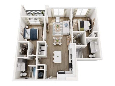 Floor plan for 2 beds, 2 baths, 1185 sqft