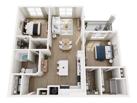 Floor plan for 2 beds, 2 baths, 1286 sqft
