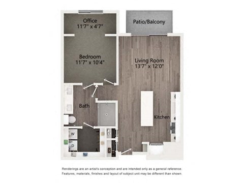 Floor plan for 1 bed, 1 bath, 788 sqft