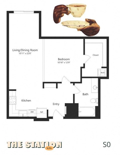 Floor plan for studio, 1 bath, 787 sqft