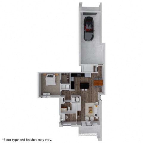 Floor plan for 1 bed, 1 bath, 945 sqft