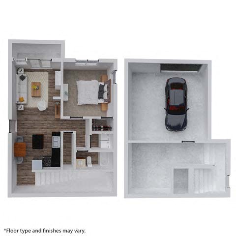 Floor plan for 1 bed, 1 bath, 870 sqft