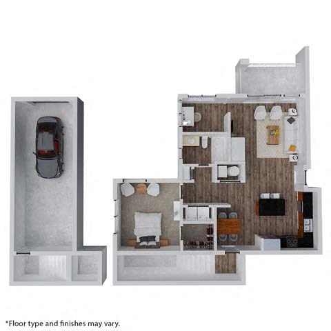 Floor plan for 1 bed, 1 bath, 947 sqft