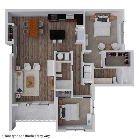 Floor plan for 2 beds, 2 baths, 1230 sqft