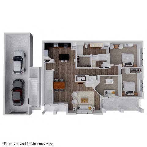 Floor plan for 2 beds, 2 baths, 1577 sqft