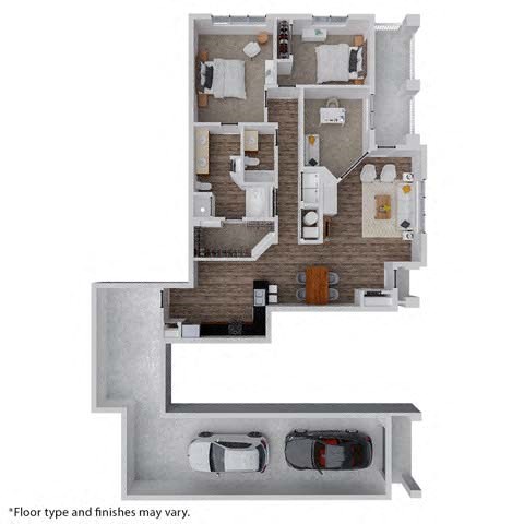 Floor plan for 2 beds, 2 baths, 1526 sqft