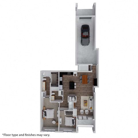 Floor plan for 2 beds, 2 baths, 1278 sqft