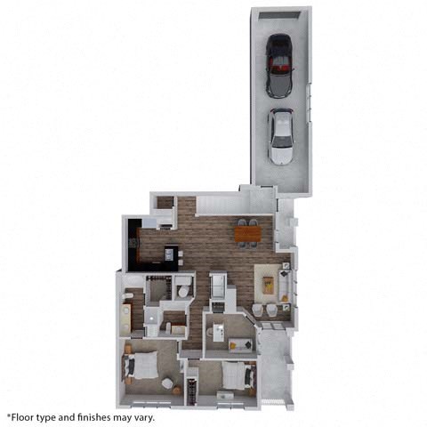 Floor plan for 2 beds, 2 baths, 1562 sqft