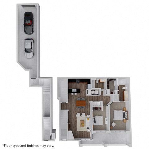 Floor plan for 2 beds, 2 baths, 1372 sqft