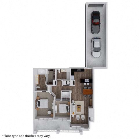 Floor plan for 2 beds, 2 baths, 1244 sqft