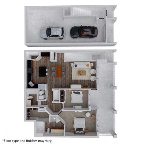 Floor plan for 2 beds, 2 baths, 1447 sqft