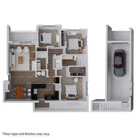 Floor plan for 3 beds, 2 baths, 1436 sqft
