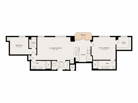 Floor plan for 2 beds, 2 baths, 1244 sqft