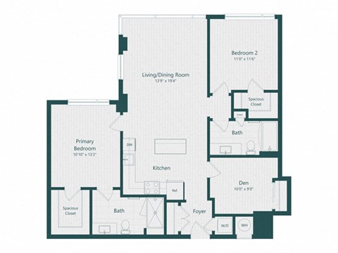 Floor plan for 2 beds, 2 baths, 1185 sqft