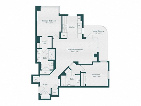 Floor plan for 2 beds, 2 baths, 1068 sqft