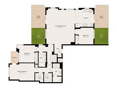 Floor plan for 3 beds, 2 baths, 1685 sqft