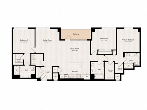 Floor plan for 3 beds, 3 baths, 1733 sqft