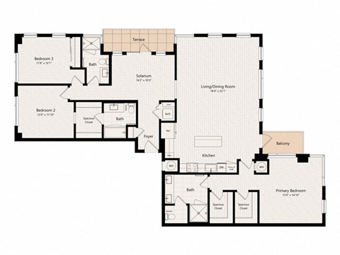 Floor plan for 3 beds, 3 baths, 1889 sqft