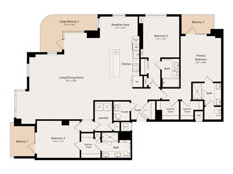 Floor plan for 3 beds, 3.5 baths, 2099 sqft