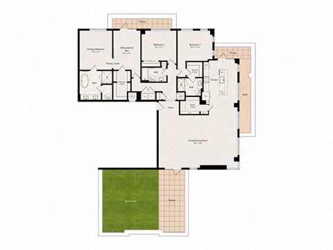 Floor plan for 3 beds, 3 baths, 2438 sqft