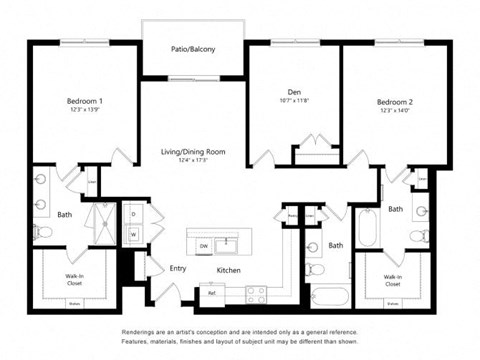 Floor plan for 3 beds, 3 baths, 1510 sqft
