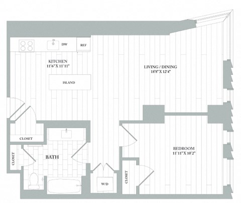 Floor plan for 1 bed, 1 bath, 786 sqft