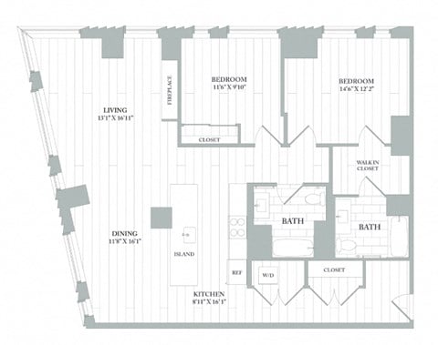 Floor plan for 2 beds, 2 baths, 1415 sqft