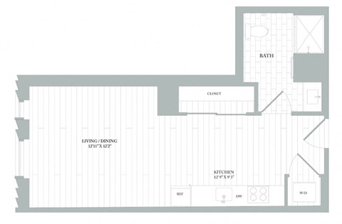 Floor plan for studio, 1 bath, 467 sqft
