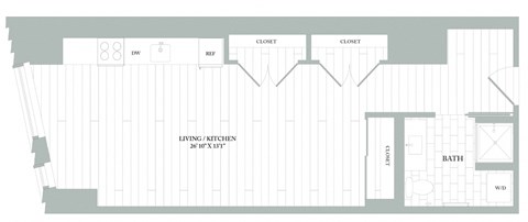 Floor plan for studio, 1 bath, 578 sqft