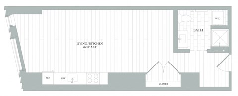 Floor plan for studio, 1 bath, 527 sqft