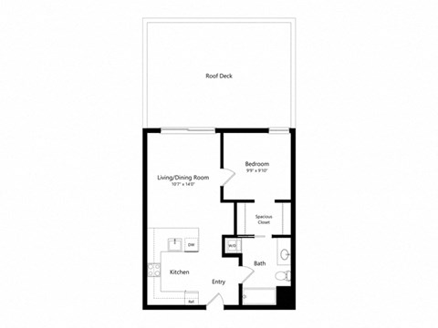 Floor plan for 1 bed, 1 bath, 630 sqft