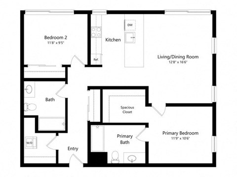 Floor plan for 2 beds, 2 baths, 1080 sqft