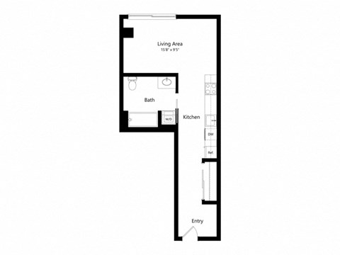 Floor plan for studio, 1 bath, 455 sqft