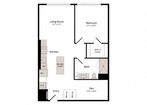 Floor plan for 1 bed, 1 bath, 815 sqft