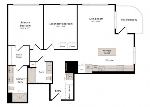 Floor plan for 2 beds, 2 baths, 1201 sqft