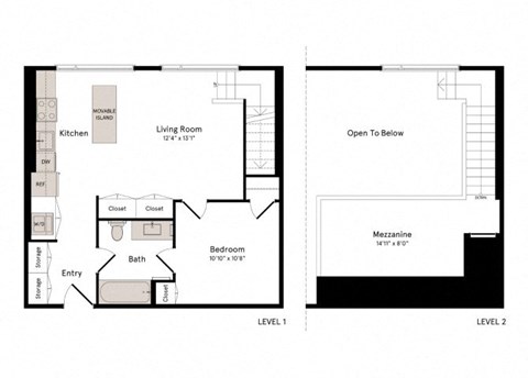 Floor plan for 1 bed, 1 bath, 848 sqft