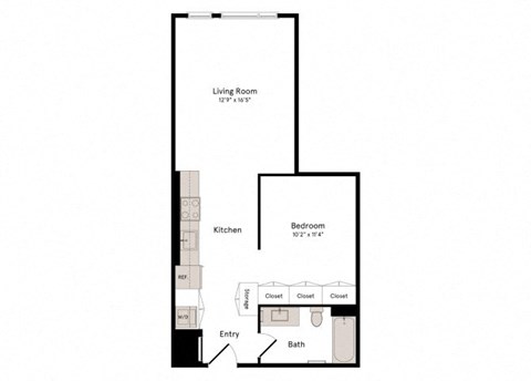 Floor plan for studio, 1 bath, 655 sqft