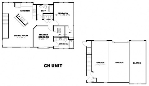 Floor plan for 2 beds, 2 baths, 1203 sqft
