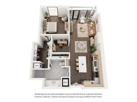 Floor plan for 1 bed, 1 bath, 1095 sqft