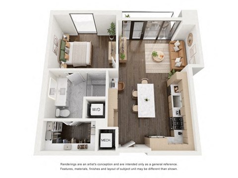 Floor plan for 1 bed, 1 bath, 774 sqft