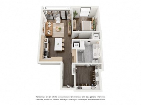 Floor plan for 1 bed, 1 bath, 892 sqft