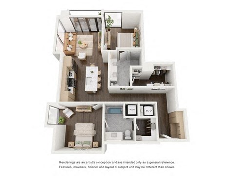 Floor plan for 2 beds, 2 baths, 1169 sqft