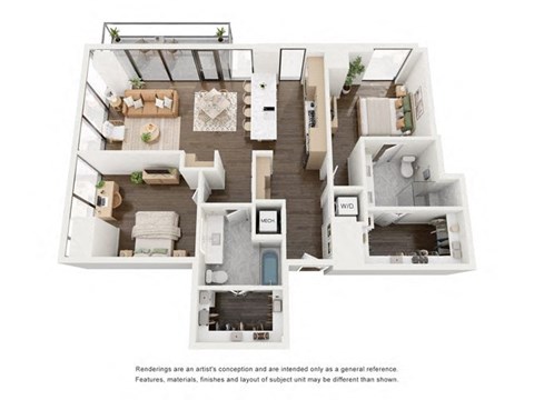Floor plan for 2 beds, 2 baths, 1257 sqft