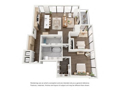Floor plan for 2 beds, 2 baths, 1539 sqft