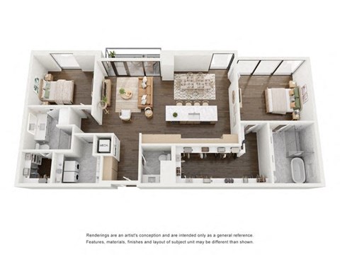 Floor plan for 2 beds, 2.5 baths, 1552 sqft
