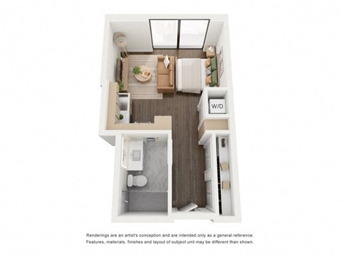 Floor plan for studio, 1 bath, 464 sqft